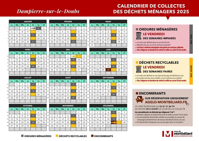 Calendrier de collectes des ordures ménagères et du bac jaune